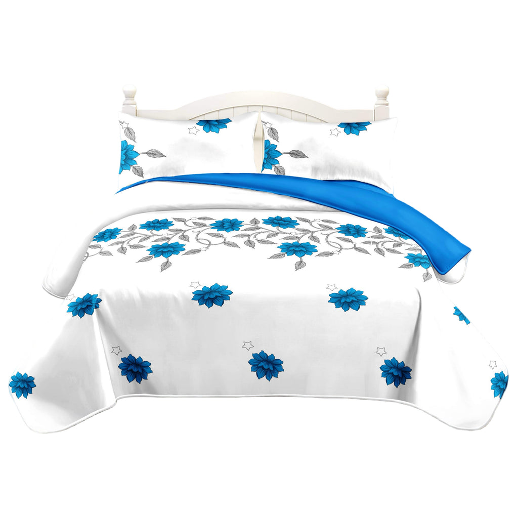 3-Piece Gris Bleu Floral Vine couvre-couche pour roi et roi de Californie