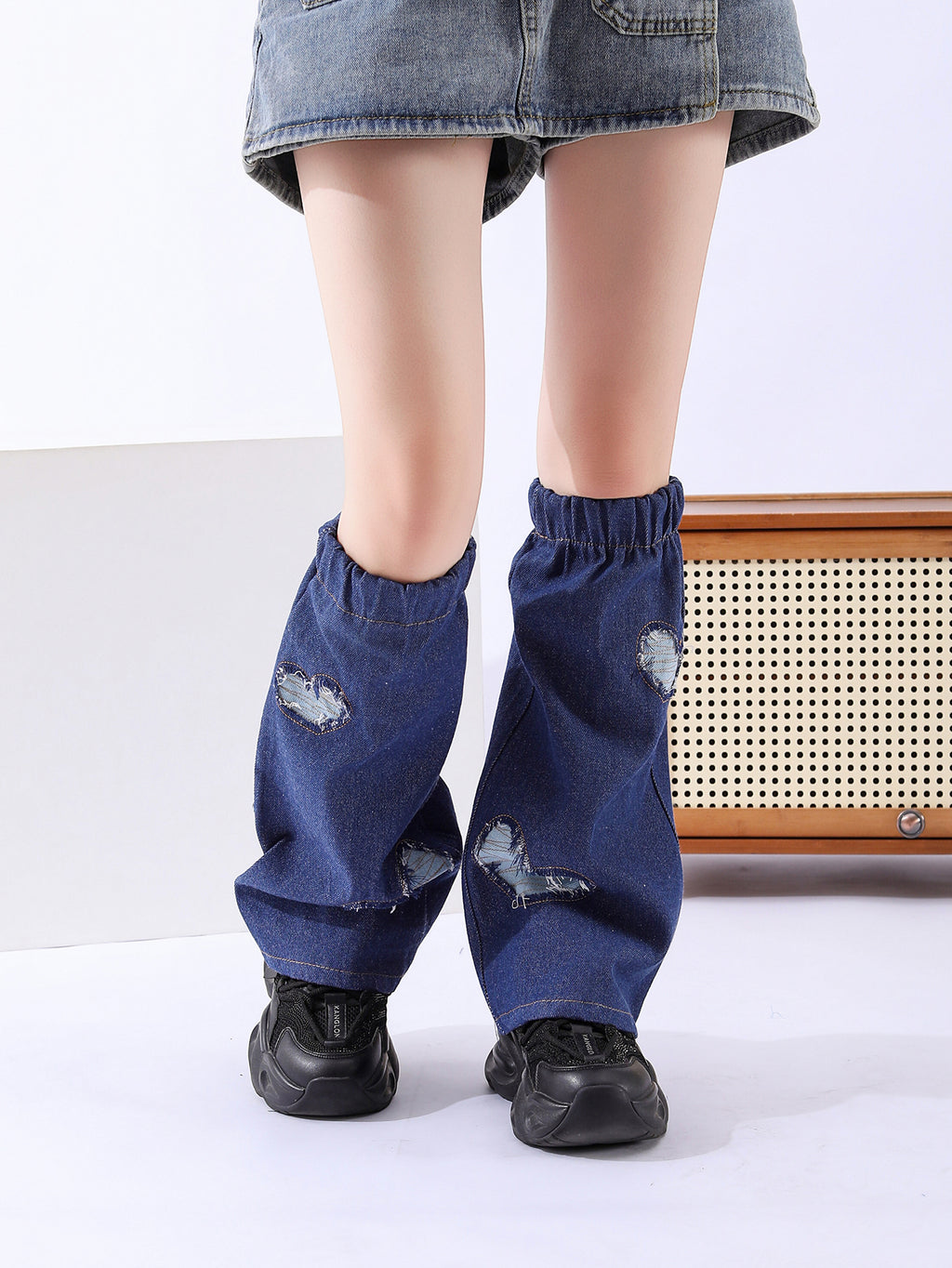 Y2K Denim Polyester Jambe Warmers Longueur du plancher Pantalon empilé au-dessus de la poignée de genou