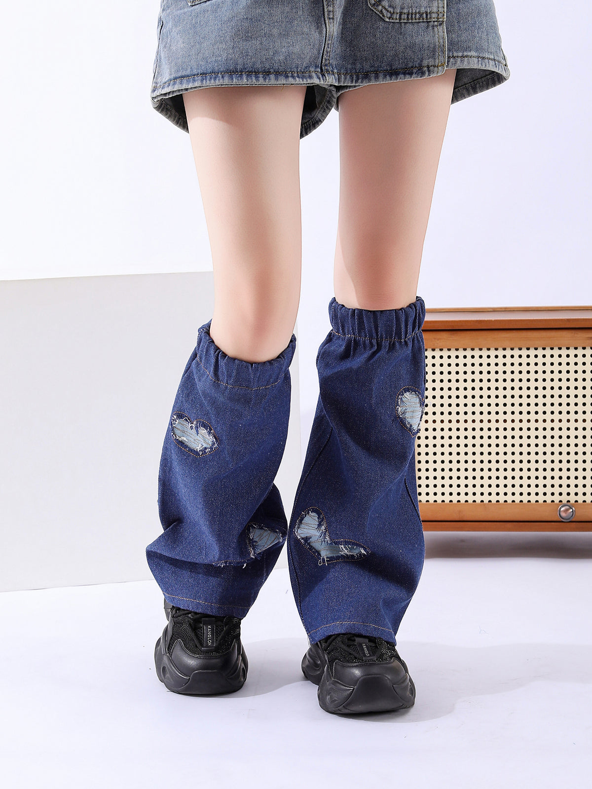 Y2K Denim Polyester Jambe Warmers Longueur du plancher Pantalon empilé au-dessus de la poignée de genou
