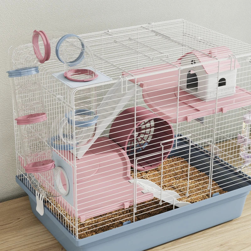 Cage, 3-Tier petit animal Cage avec roue d'exercice, bol alimentaire, bouteille d'eau, maison, tunnel