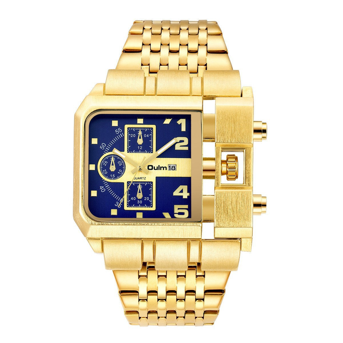 Montre homme à quartz carré en acier avec calendrier