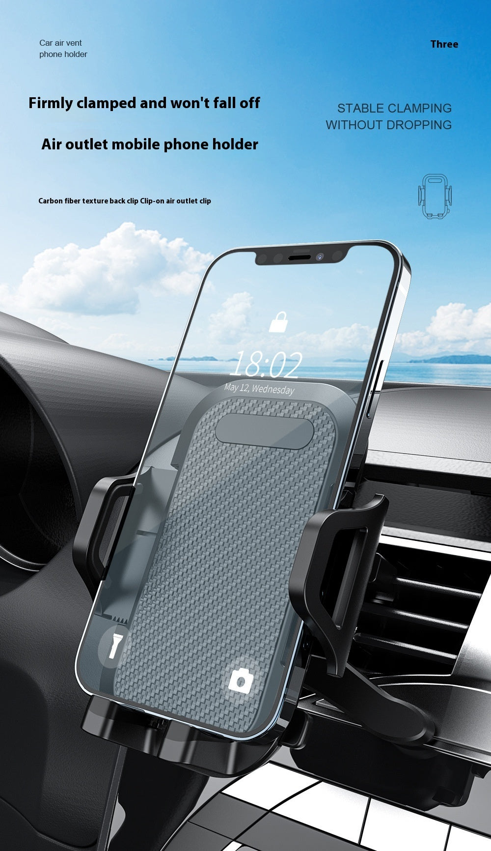 Multifonctionnel Carbon Fiber Car Vent Mobile Phone Bracket