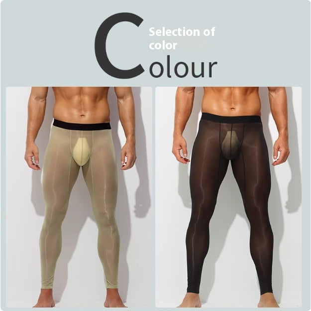 Les hommes ultra-mince soie de glace Skinny taille basse Nude de chair Reflective Slim Leggings