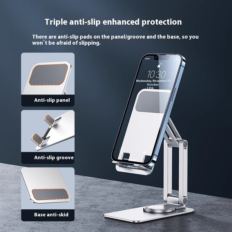 Support de téléphone mobile rotatif en métal Alliage d'aluminium Bureau pliable