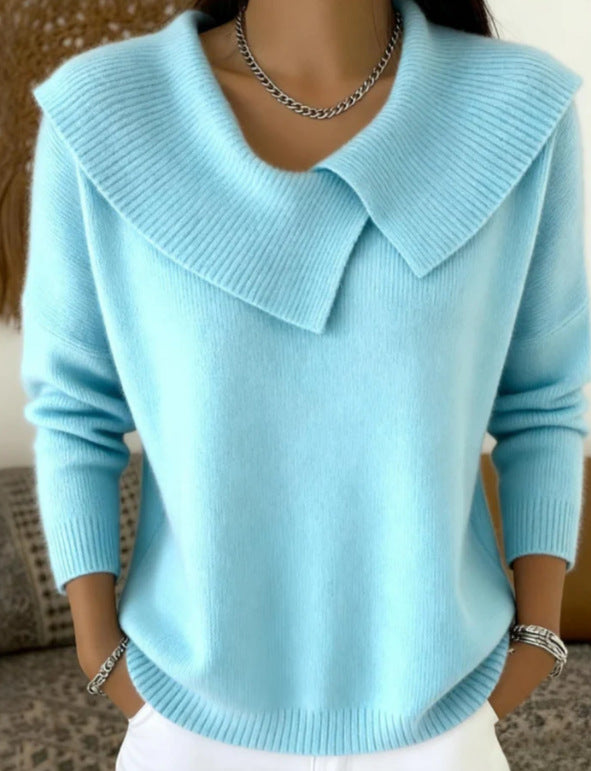 Mode Coréen Rétro Tempérament ludique Slim Lapel Sweater tricoté Lazy Tempérament