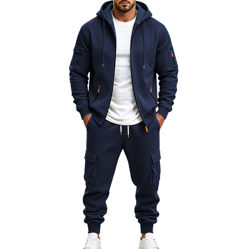 Ensemble à capuche et pantalons décontractés doublés de polaires pour hommes