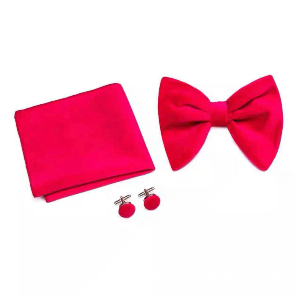 Double-Layer Gold Velvet Horn Bow Square Écharpe Boutons de manchette Ensemble de trois pièces