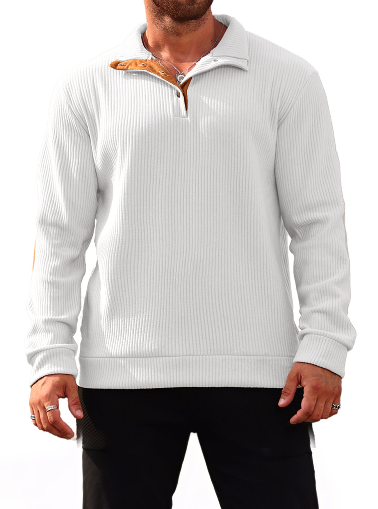 Sweat-shirt de printemps & automne couleur solide Jacquard