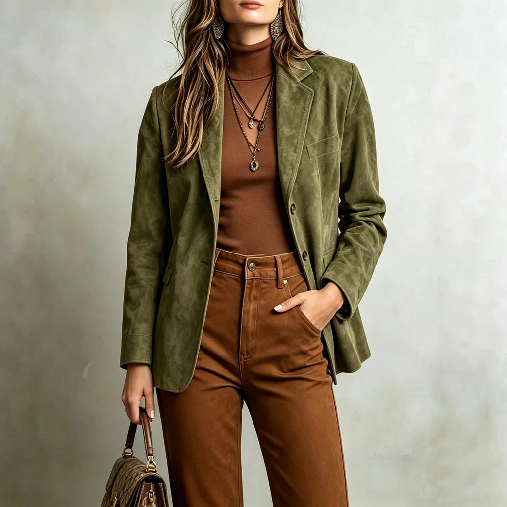 Veste pour femme Vintage Faux Suede Veste à manches simples Elégant vêtements de dessus rétro