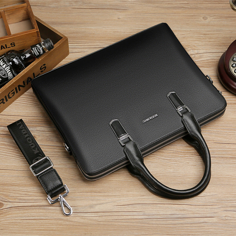 Sac à main pour hommes Double Tir Grande capacité Business Computer Bag Tactile en cuir authentique F