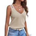 Printemps et été des femmes de couleur solide Casual Dentelle Waffle Splicing T-shirt Top Top