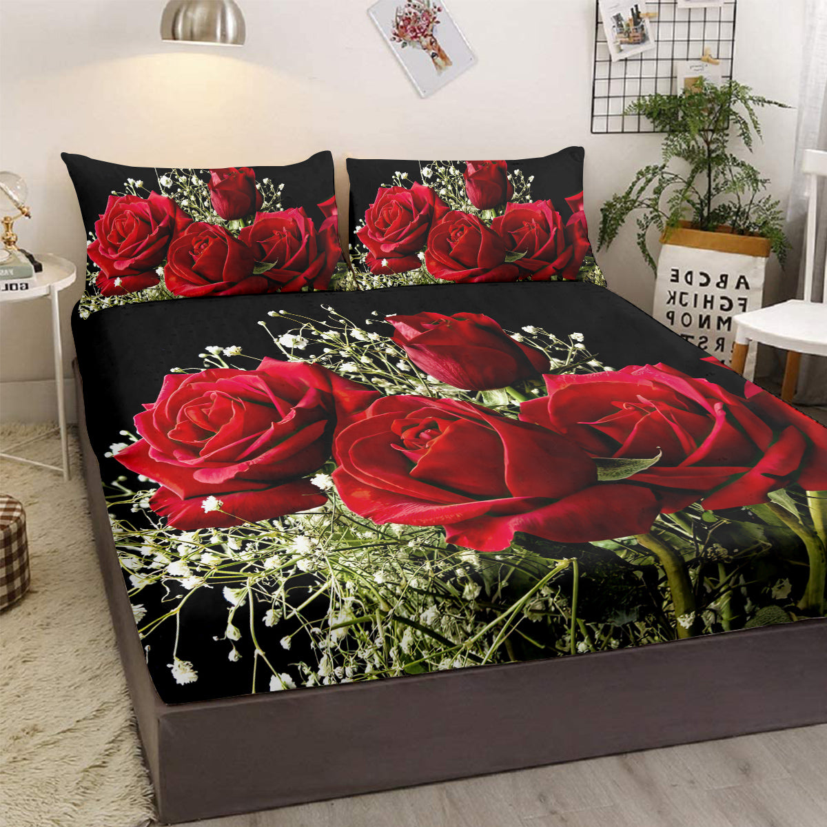 Feuille de lit florale de 3pcs rose