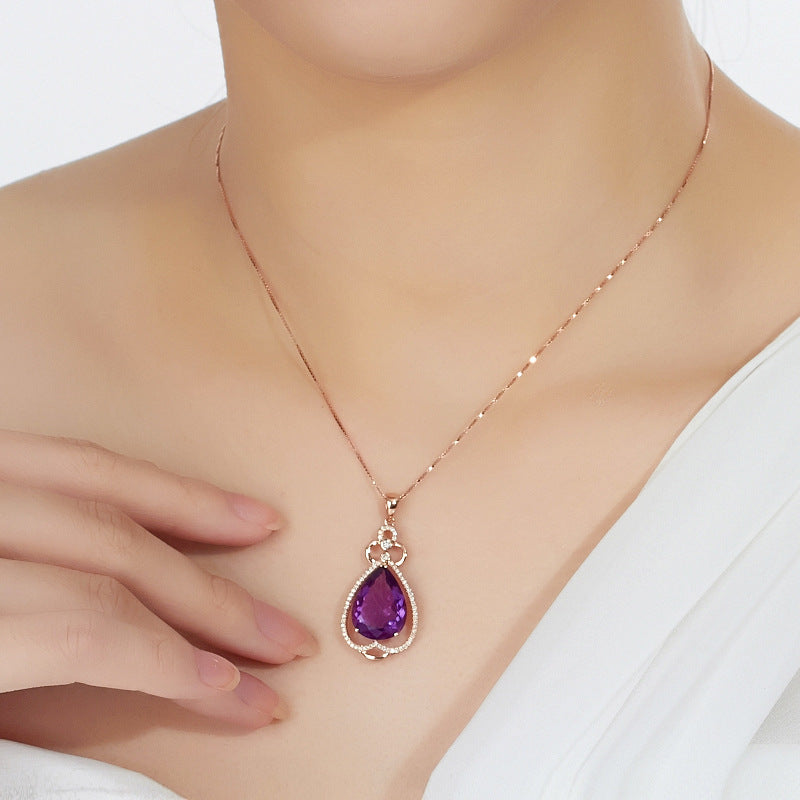 Qualité Crochet d'oreille pourpre Gemstone Diamond Bague Collier Rose Or Collier