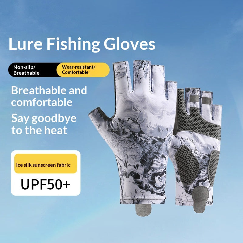 Gants de pêche en soie de glace pour homme de style mince d'été demi-doigt