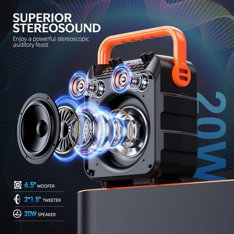 Machine à karaoké avec 2 microphones sans fil et lumières couleur RGB