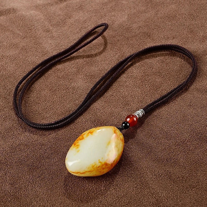 Xinjiang Hetian Jade Pendentif White Jade Pendentif en pierre brute Collier Seed Jade Bracelet
