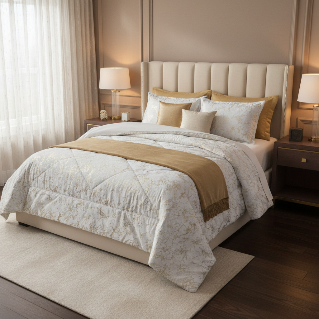Set de confort de style métallisé 3 pièces pour la Reine Et Roi