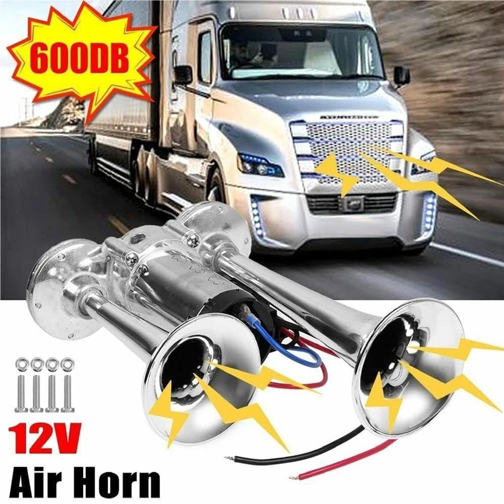 600DB Super Loud Car Truck Boat Dual Trumpet Train 12V Air Horn Compressor Kit