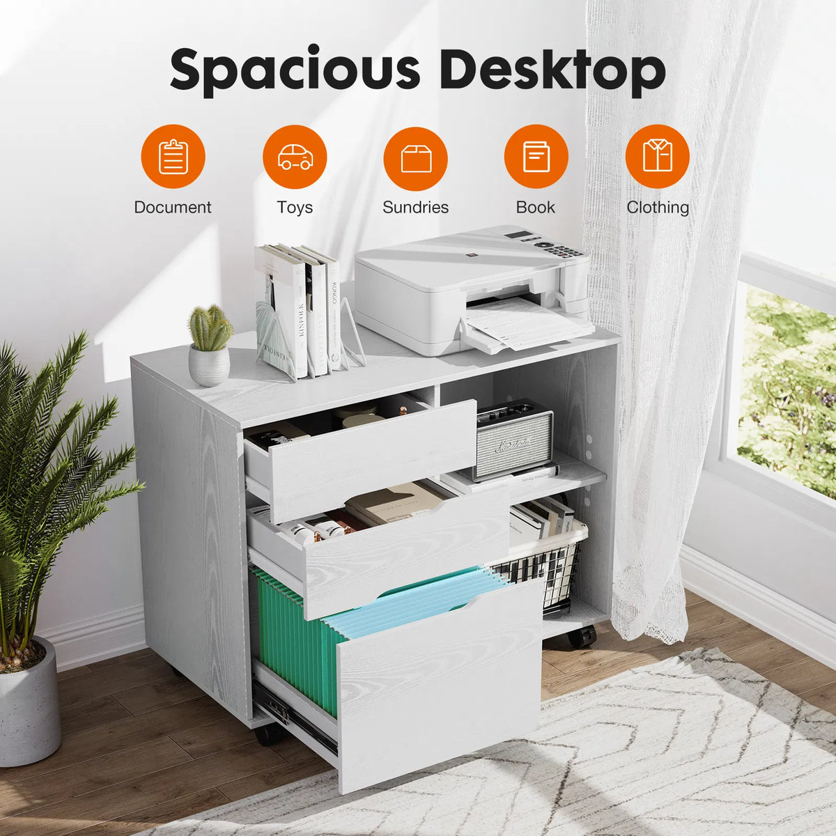 3 tiroirs Mobile Rolling Lateral File Cabinet pour le bureau et la chambre d'enfants