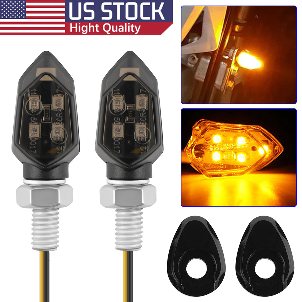 2X Mini moto LED turn signaux Blinker lumière indicateur ambre lampe universelle