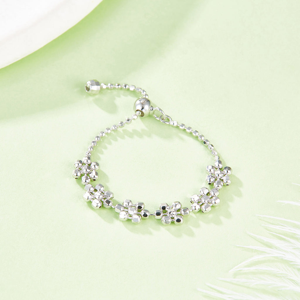 S925 Anneau de fleur en argent sterling 0,7g Léger 14-21mm Clover réglable Design Platinu