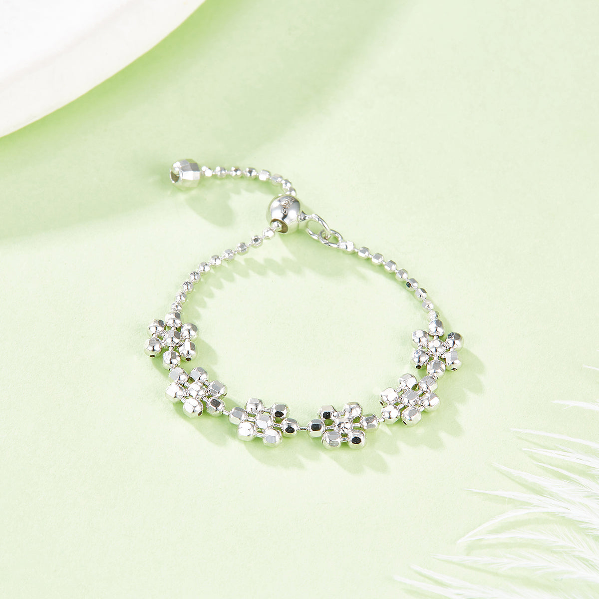 S925 Anneau de fleur en argent sterling 0,7g Léger 14-21mm Clover réglable Design Platinu