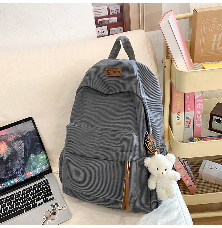 Sac à dos Corduroy de style Harajuku pour les cours de collège
