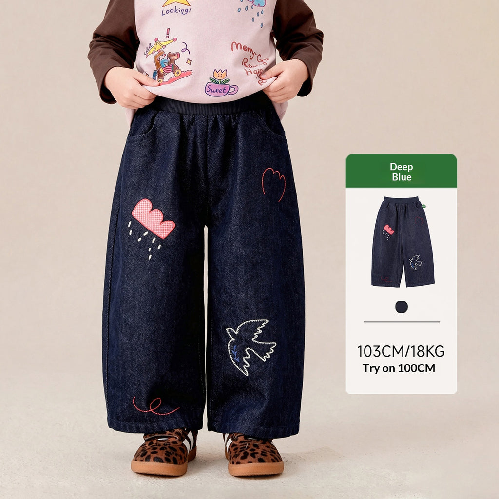 Lettre Broderie large Jambe droit Pantalons de coton Pantalons Printemps Automne
