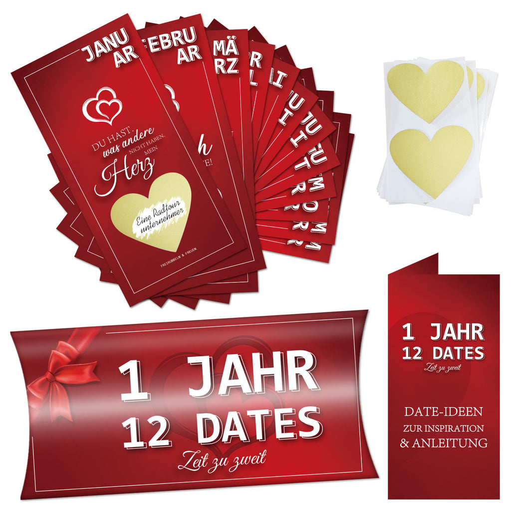 Ensembles de cadeaux de fête multi-pièces – Cartes de nuit à date d'arrêt – 12 idées de date mensuelle unique