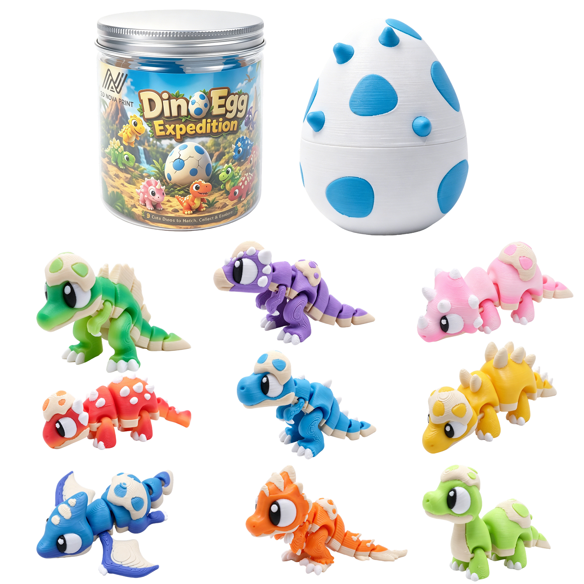 9PCS 3D imprimé Dinosaure Figures 1 Ensemble d'oeufs dinosaure