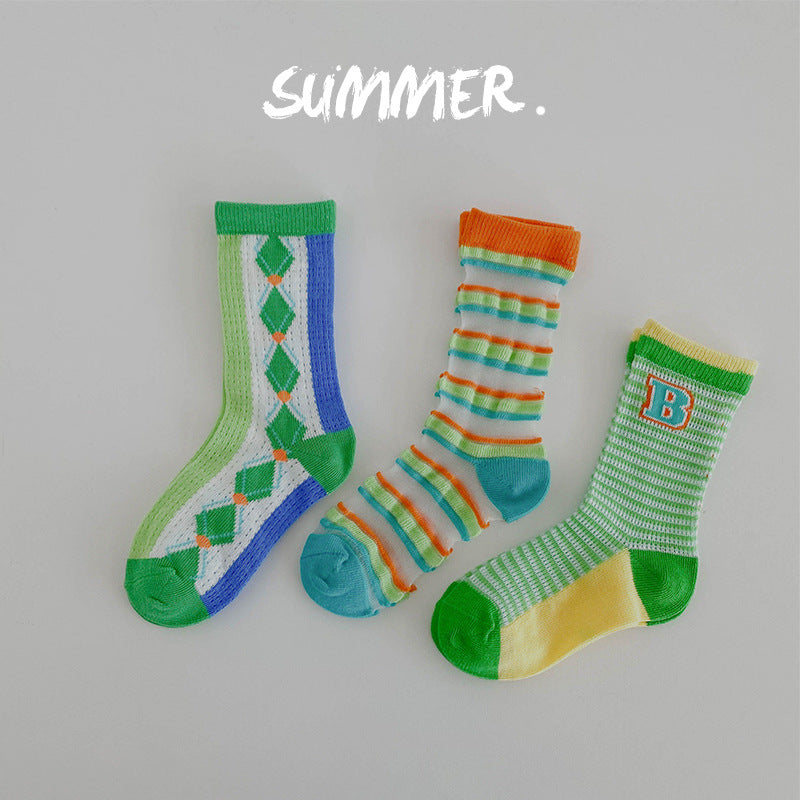 Chaussettes pour enfants Été Couleur Matching Plaid Coréen Bébé