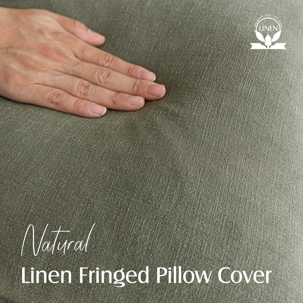 Couverture d'oreiller décoratif en lin frange 18x18 pouce