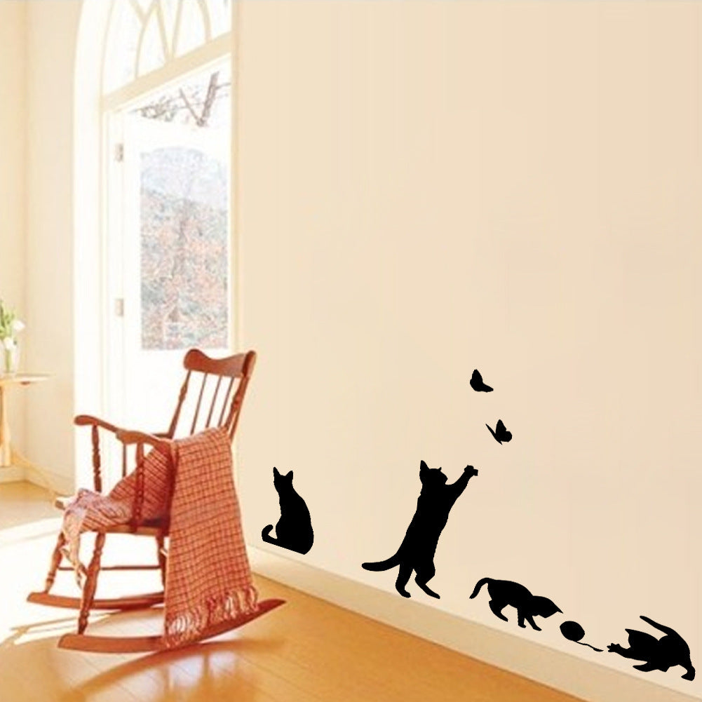 Chat Scratching Papillon Salon Chambre Fond Peinture décorative Sticker mural