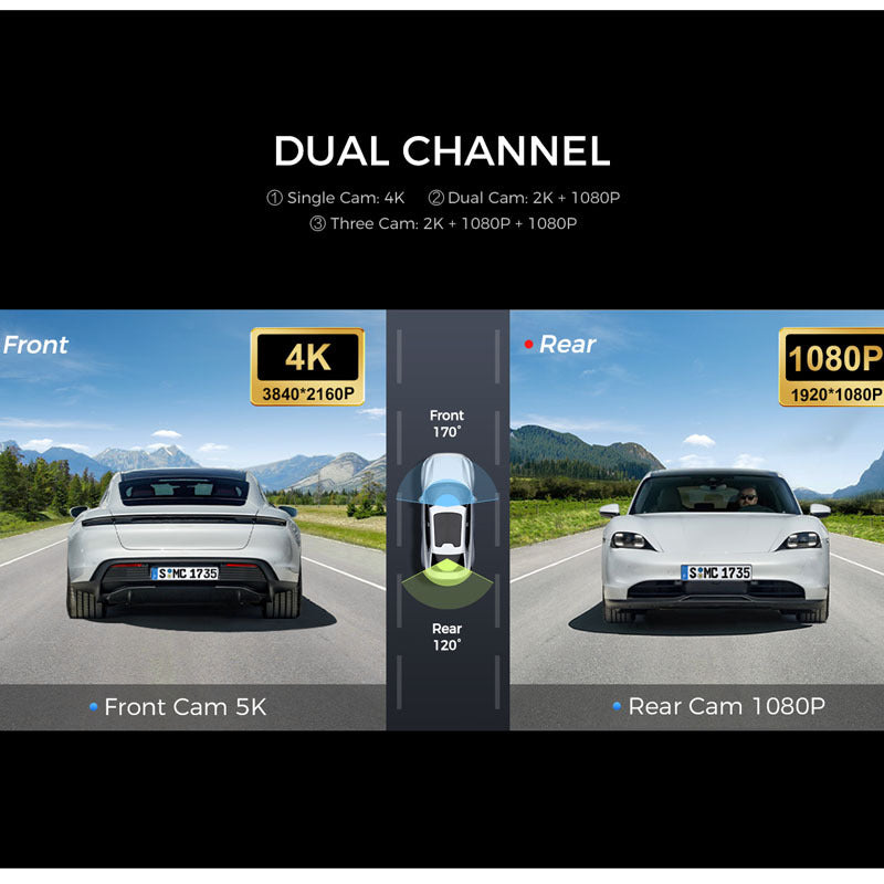 Dual-Lens Dash Cam V620 vision nocturne grand angle 4K