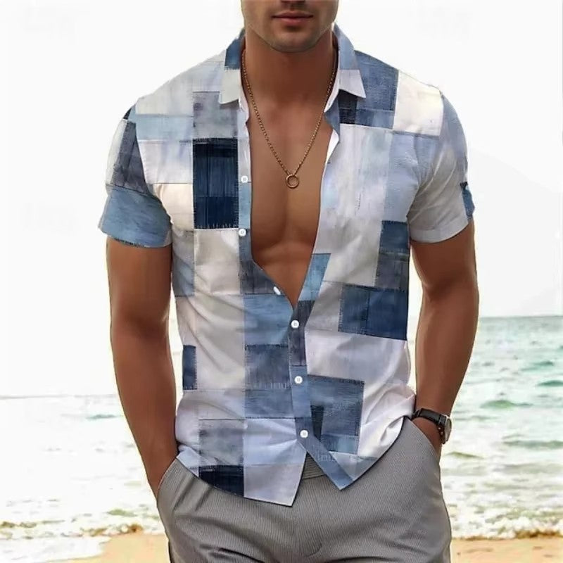 Chemise à manches courtes à manches courtes imprimées 3D de taille européenne pour homme Casual Slim-fit Beach