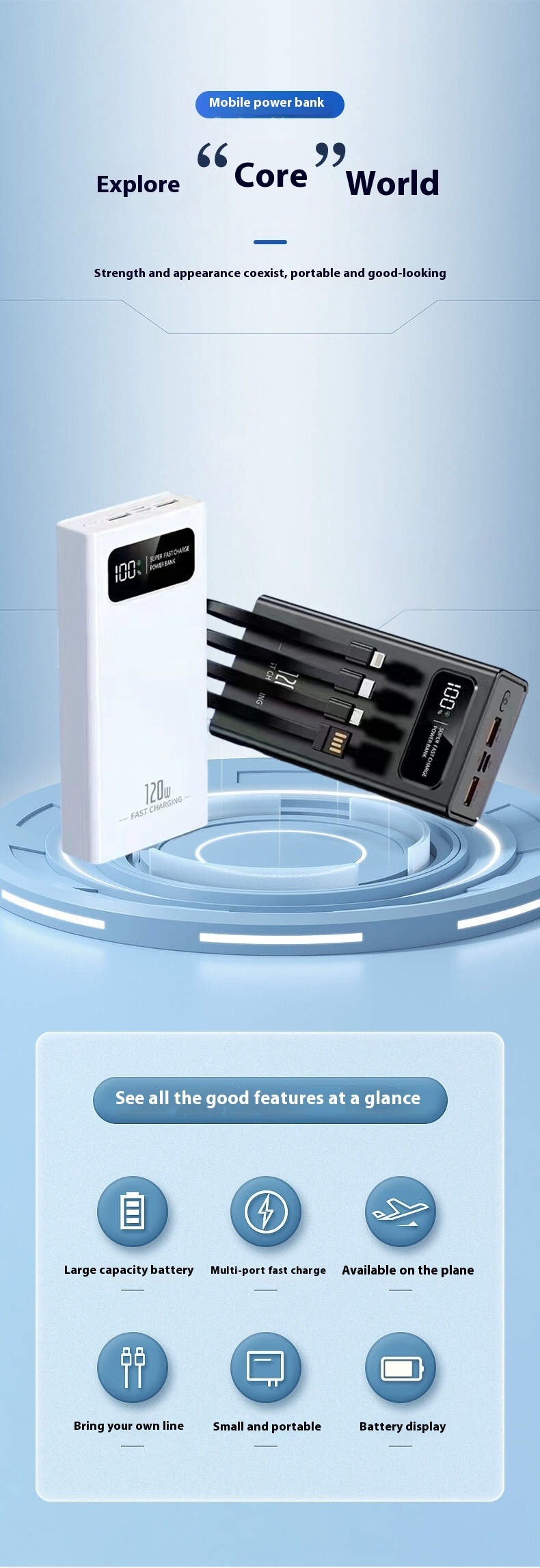 Alimentation mobile de grande capacité 120W