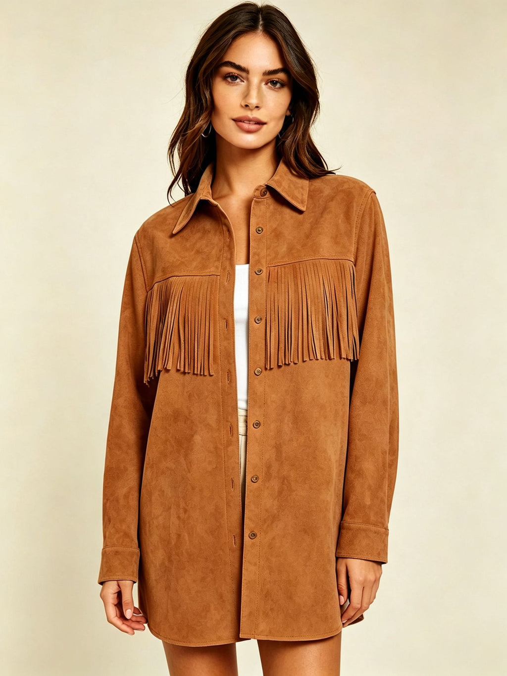Femmes Suede Tassel Casual Shirt