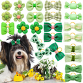20Pcs Green Dog Hair Bows With Rubber Bands For Small Medium Dogs