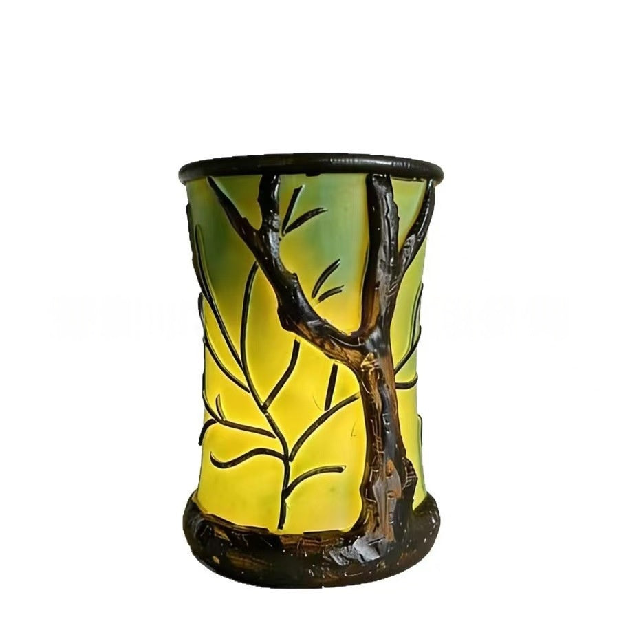 Lampe de table naturelle inspirée de forêt cylindrique en forme de feuille