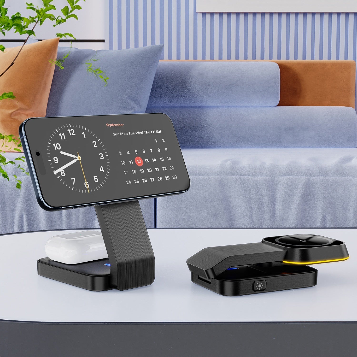 Chargeur sans fil pliable à aspiration magnétique trois en un