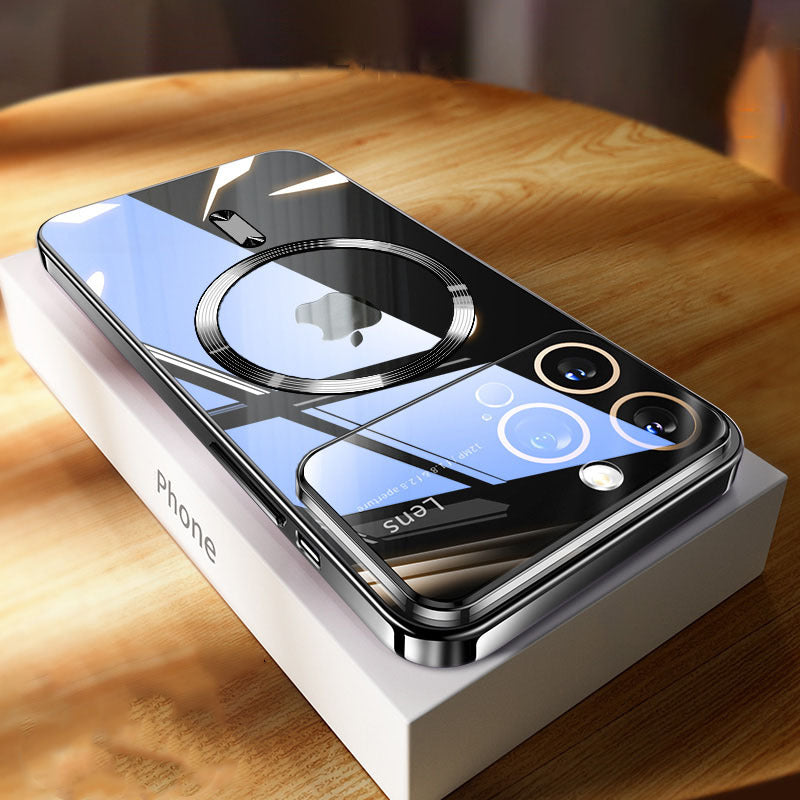 Coque de téléphone Magnetic Transparent Plating Grande fenêtre Silicone Protection Couverture