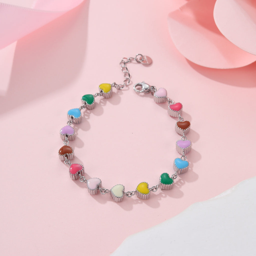 Collier d'huile coloré Love Bracelet en acier titane en forme de cœur
