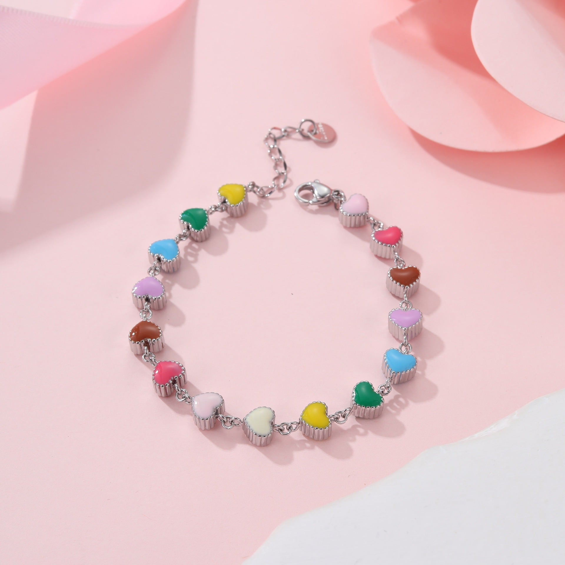 Collier d'huile coloré Love Bracelet en acier titane en forme de cœur