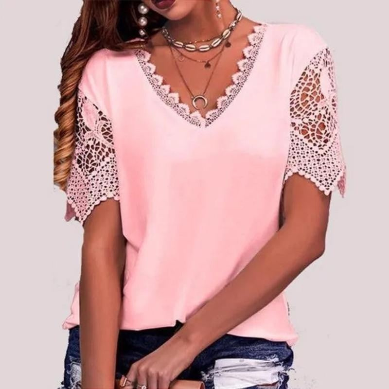 T-shirt populaire pour femme européenne et américaine avec la dentelle et la dentelle