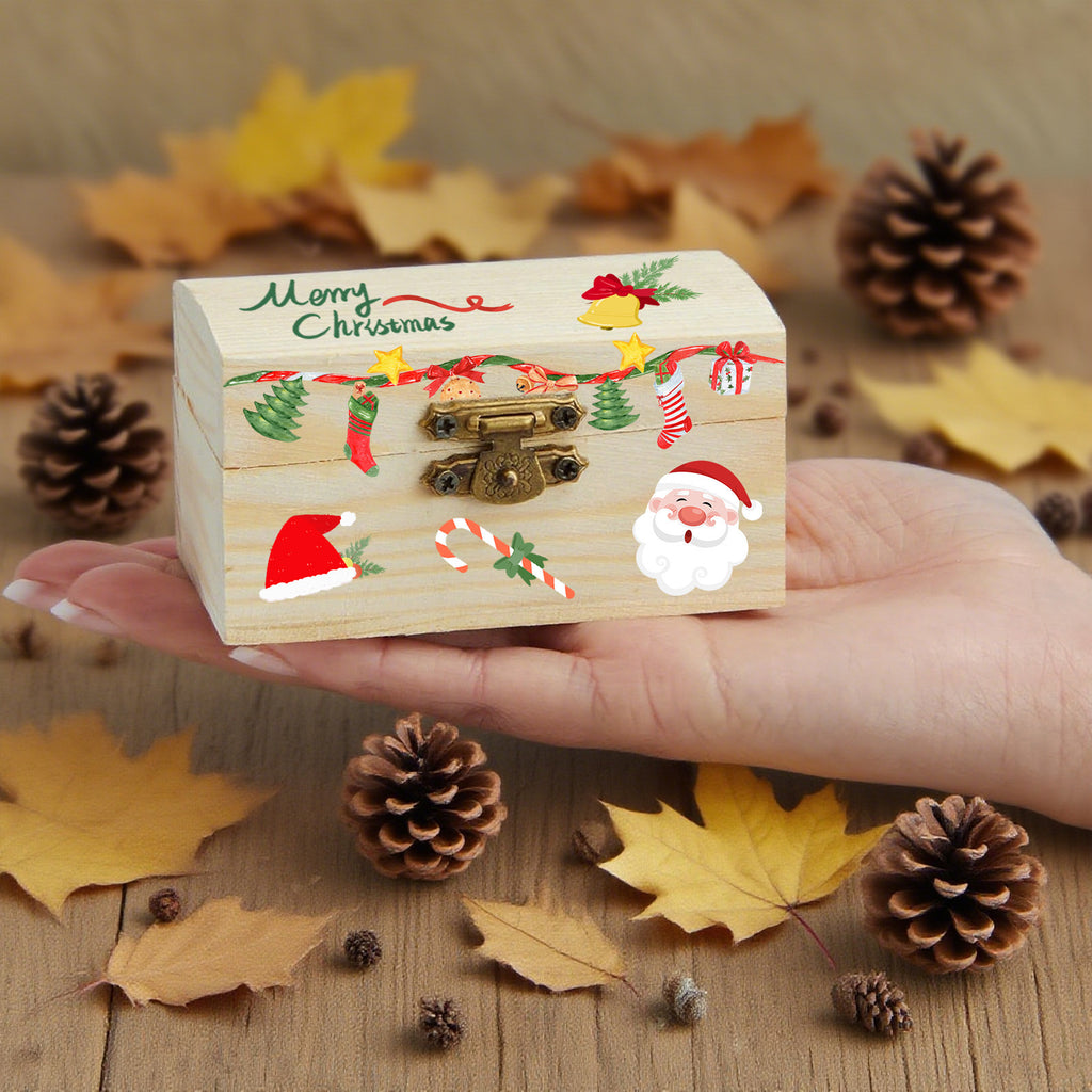 Set de 8 mini coffres au trésor en bois avec 3 feuilles de stickers Glitter pour le rangement et déc