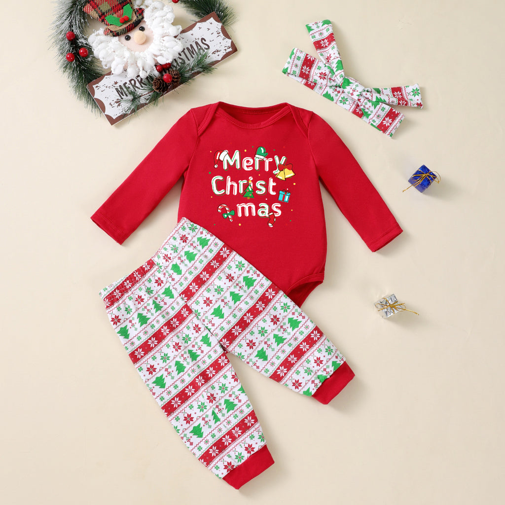 Chapeau de pantalons à manches longues imprimé arbre de Noël