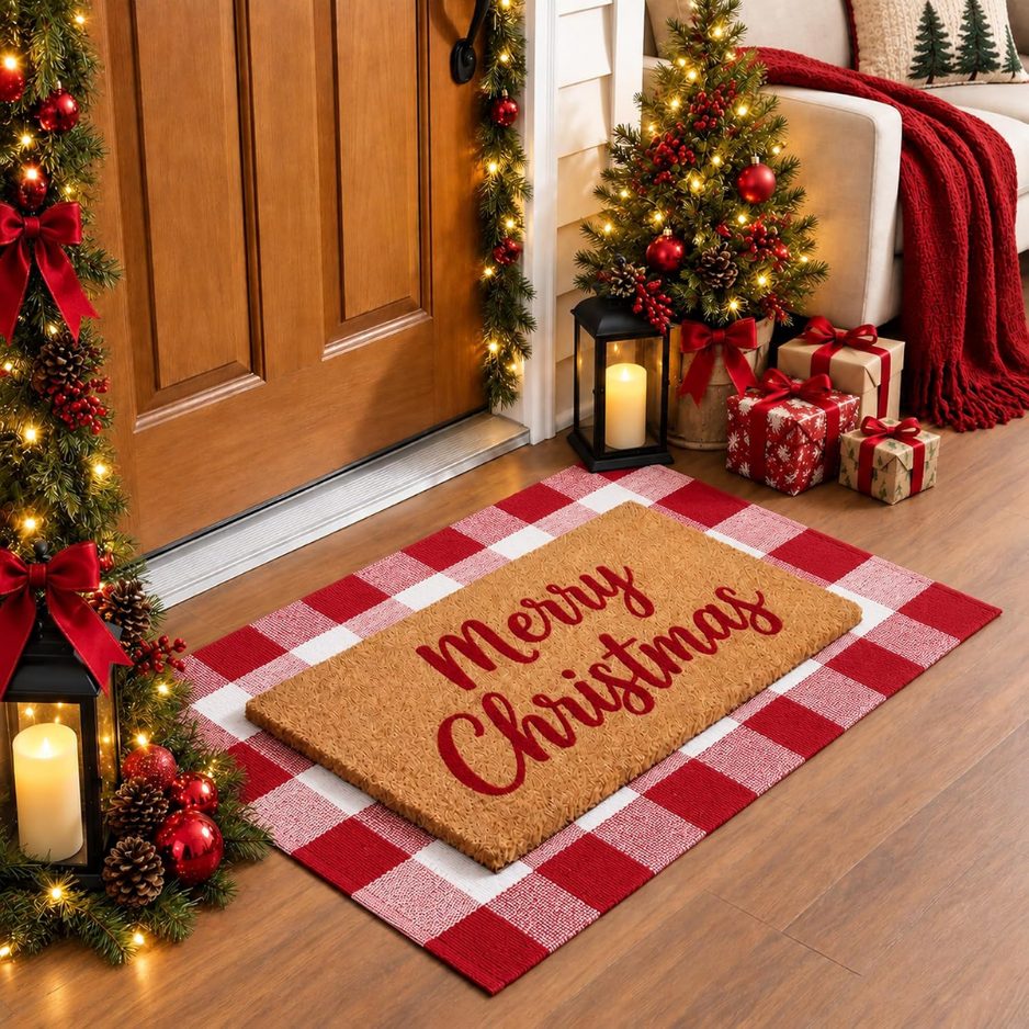 Tapis de porte rouge et blanc de Noël