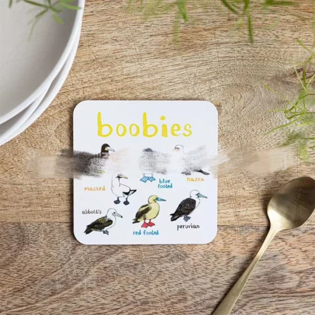 Sous-verres de pun d'oiseau Fun Square Boissons sous-verre pour enfants Tapis de coupe en bois et PVC Accueil Kitch