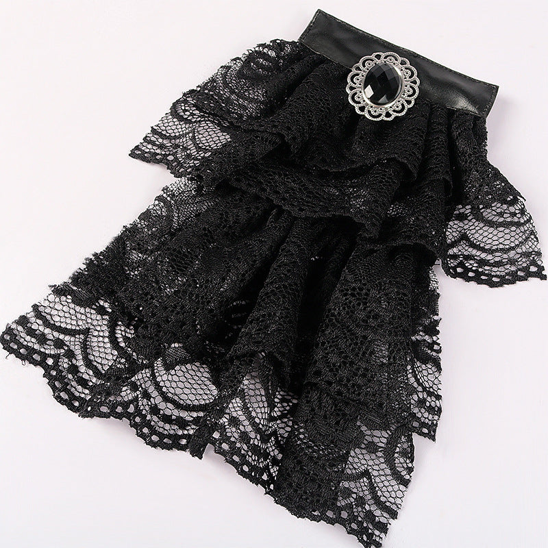 Tissu de chemise vintage Brodé Dentelle Noir Détail Bow Tie