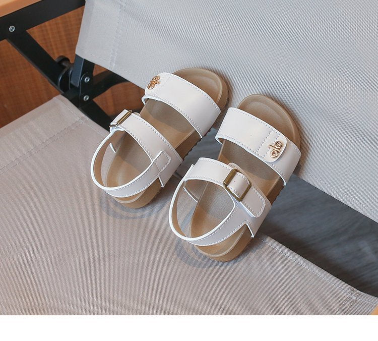 Filles' Fashion Letter Metal Button Sandales Coréen Version Bébé Velcro Chaussures Simples Filles'